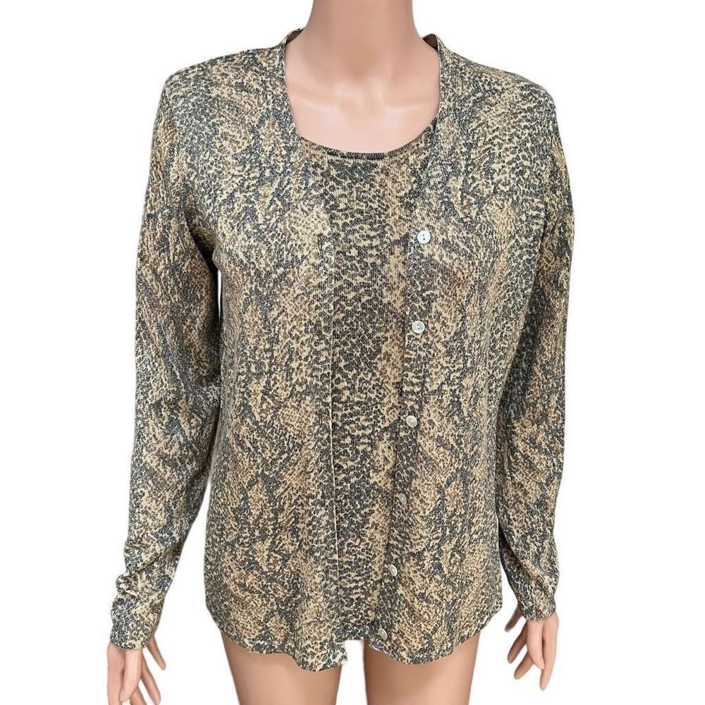 Peter Martin silk blend 2 piece cardigan and sleeveless top sz S snakeskin print